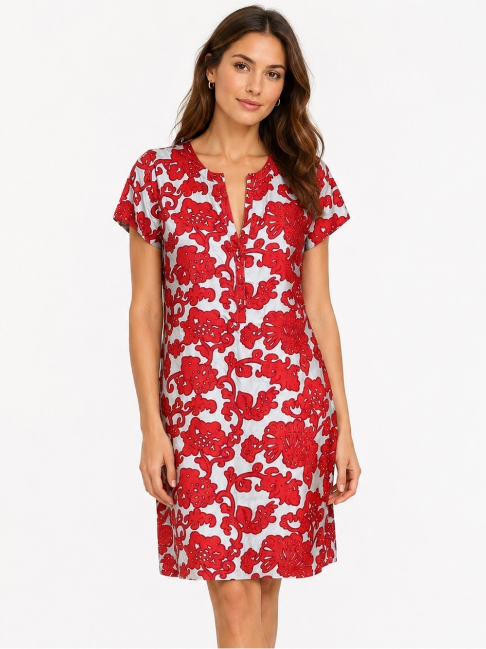 Boden Silk Floral Shift Dress Red Ivory Tunic UK10 US6